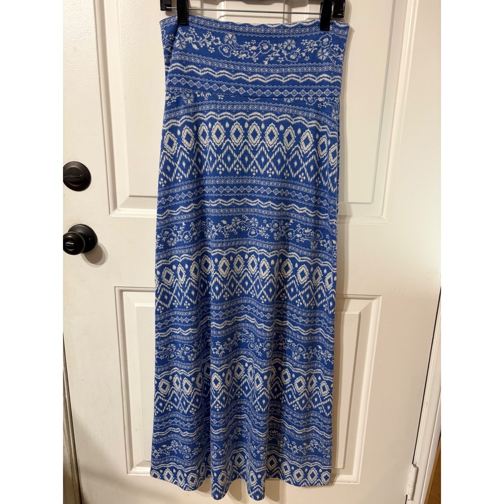 Promesa | Tube Top Maxi Dress || M || Blue White Tribal Boho|